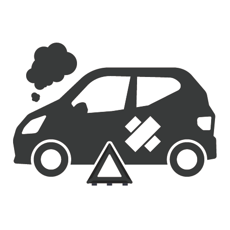 三角表示板を使用し、停車した車のイラスト